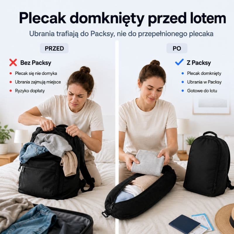 Packsy - Poduszka 2w1 na Ubrania i Więcej Miejsca w Bagażu