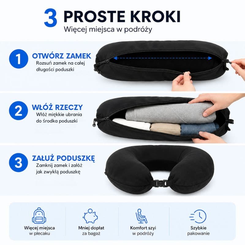 Packsy - Poduszka 2w1 na Ubrania i Więcej Miejsca w Bagażu