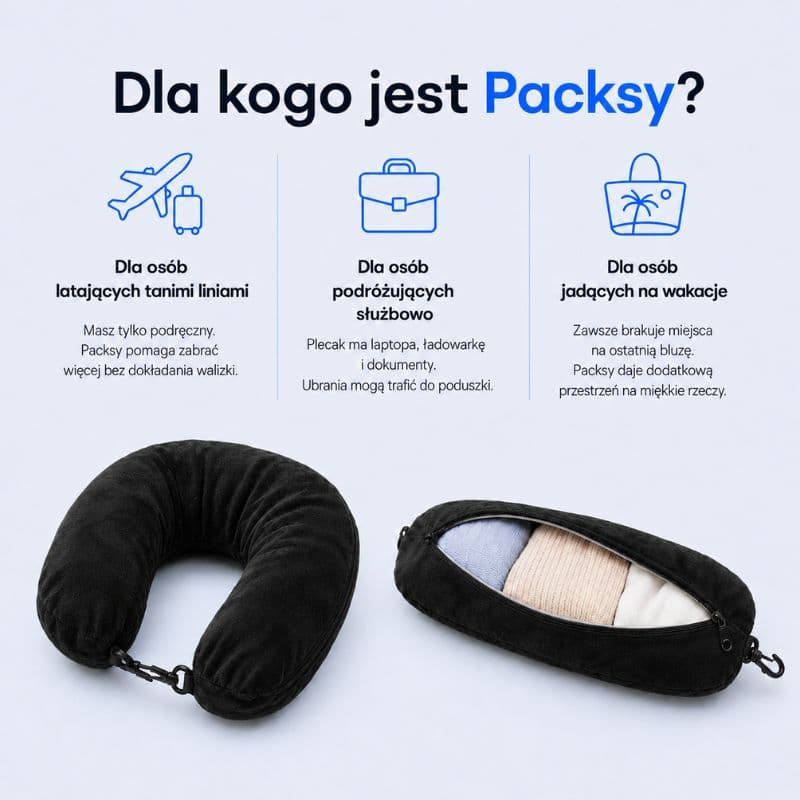Packsy - Poduszka 2w1 na Ubrania i Więcej Miejsca w Bagażu